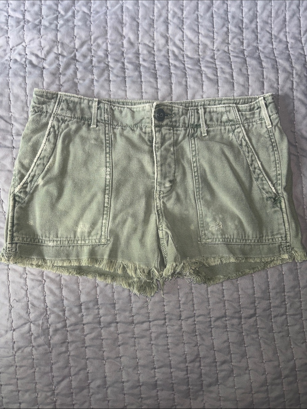 American Eagle Outfitters Olive Green Frayed Hem Denim Shorts